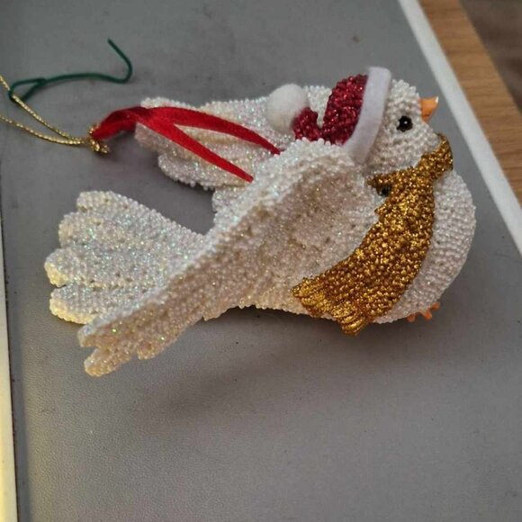 White Bird with Santa Hat Ornament - Picture 3 of 4